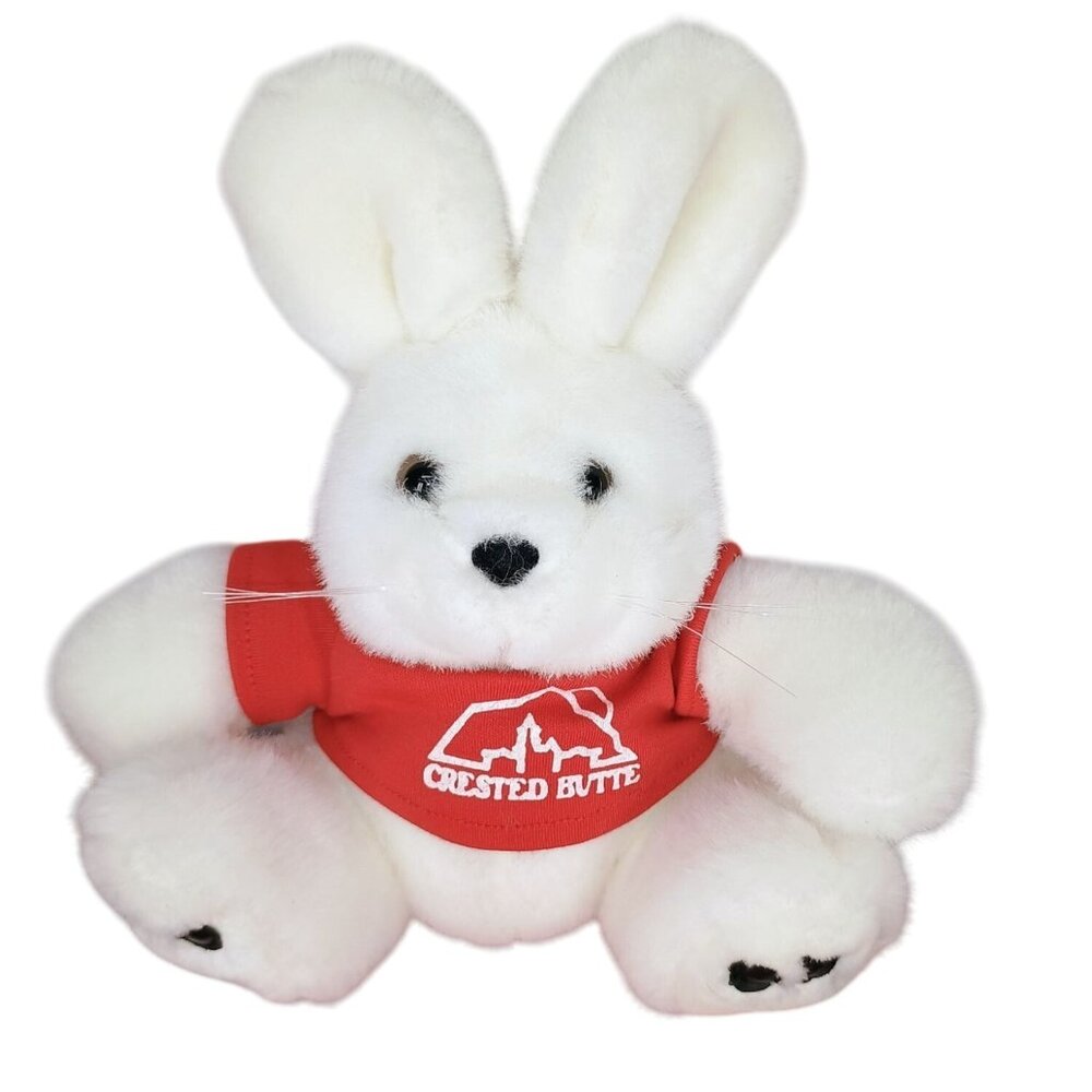 Crested Butte Mountain Resort Colorado Stuffed Plush Bunny Red T Shirt‎ Logo
